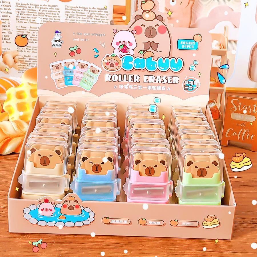 Aesthetic stationery back to school supplies Kawaii Stationery items capybara Erasers rubber cute Pencil sharpener