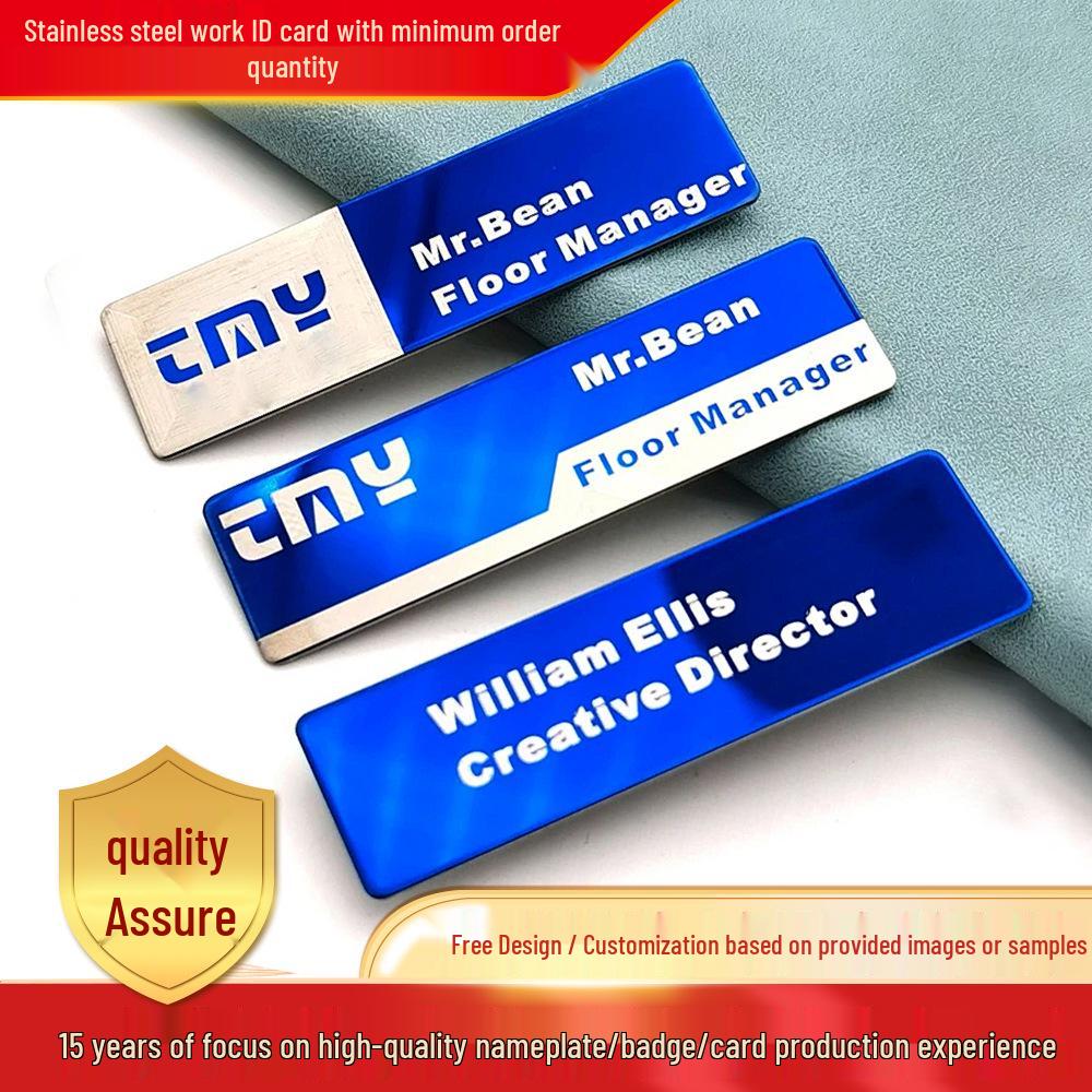 Stainless Steel Employee Name Badge with Magnet Pin