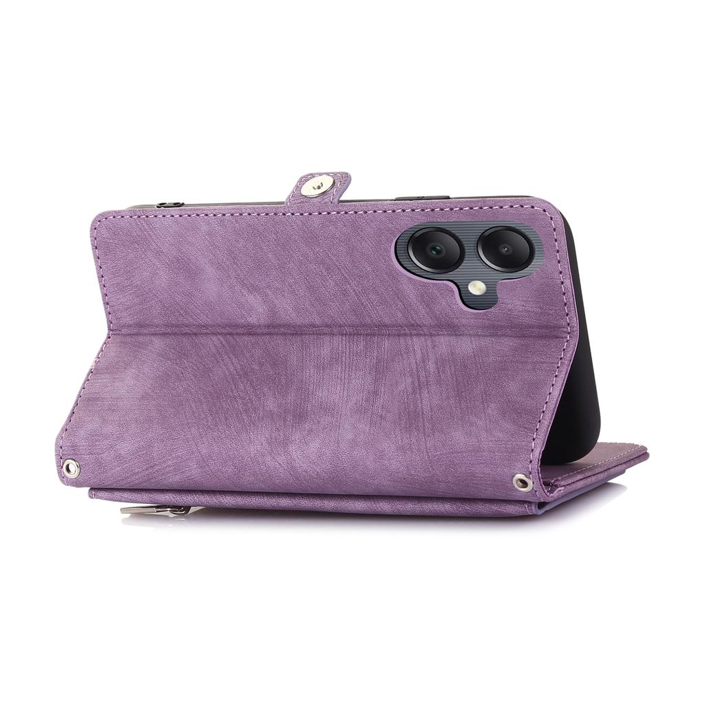 For Samsung Galaxy A06 4G/5G Case Zipper Pocket 9 Card Slots PU Leather Phone Cover with Wrist Strap