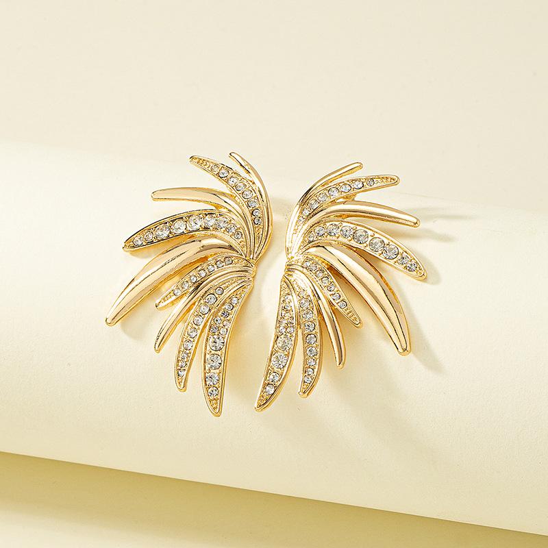 Geometric Wing Stud Earrings with Diamond Accents for Women - Elegant, Lightweight and Fashionable