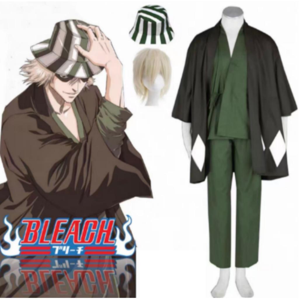 Gorące Anime Bleach Cosplay Urahara Kisuke Gotei 13 Kostium Kimono Mundur Peleryna Góra Spodnie Kapelusz Garnitur Na Halloween Karnawał Imprezę