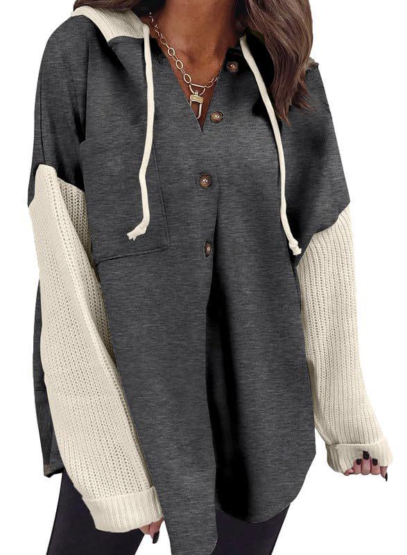 2026 Autumn/Winter European & American Style Loose Casual Button-Up Hooded Sweatshirt