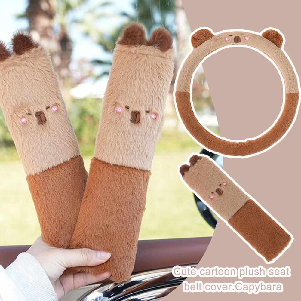 

Winter Warm Soft Plush Cartoon Capybara Car Interior Cover Wheel Car Accessories Steering Handble Accessories Car Cover Z3Q1