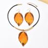 Hip-hop Enamel Leaves Shaped Metal Necklace for Women Circular Tubes Minimalist Exaggerated Black PU Rope Pendant Necklace