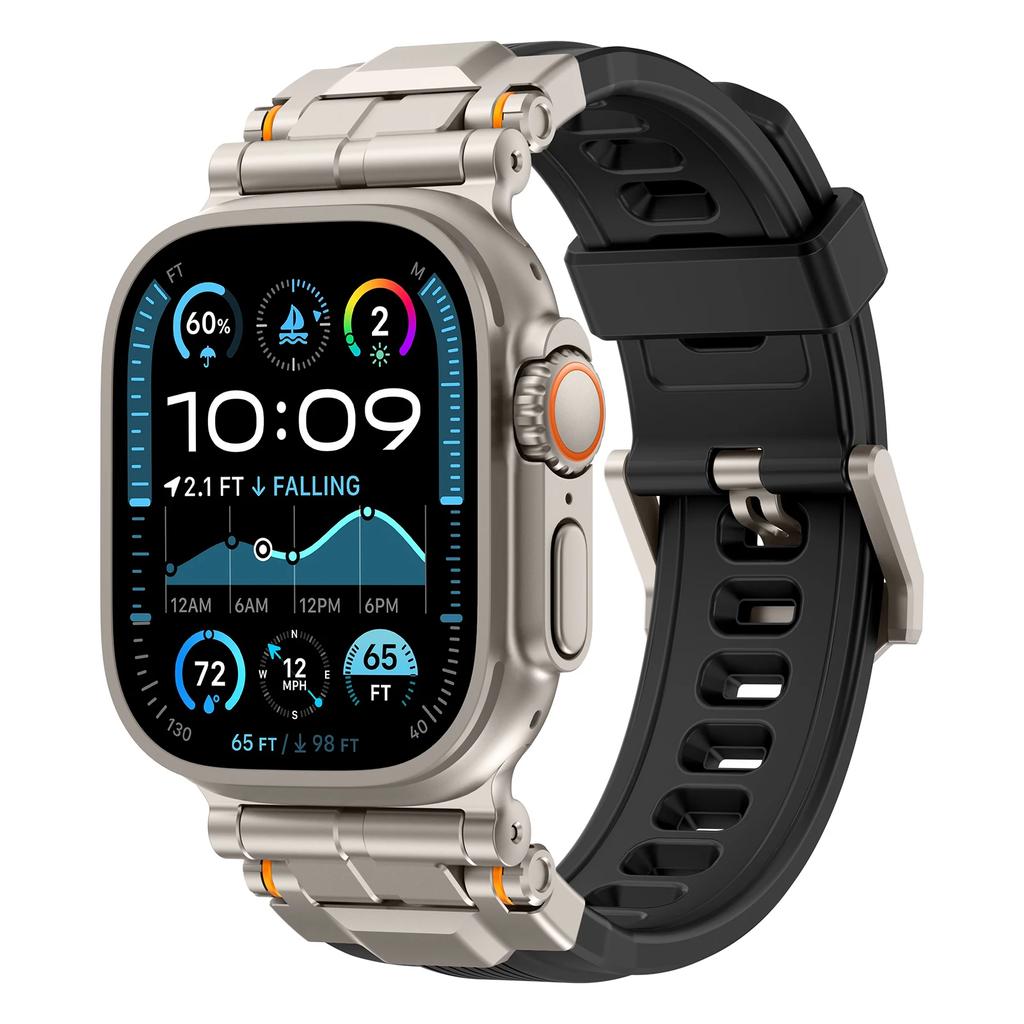 Rubber Strap for Apple Watch Ultra 2 Series 10 9 8 7 Se 6 5 Band Stainless Steel Bracelet for iWatch Ultra 49mm 10 46mm 44 45mm