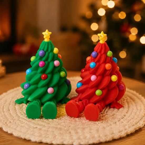 Creative Holiday Table Decor Articulated Christmas Tree Figurine, 3D Printed Movable Joints Colorful Tabletop Ornament, Gifts for Kids Adults Flexible