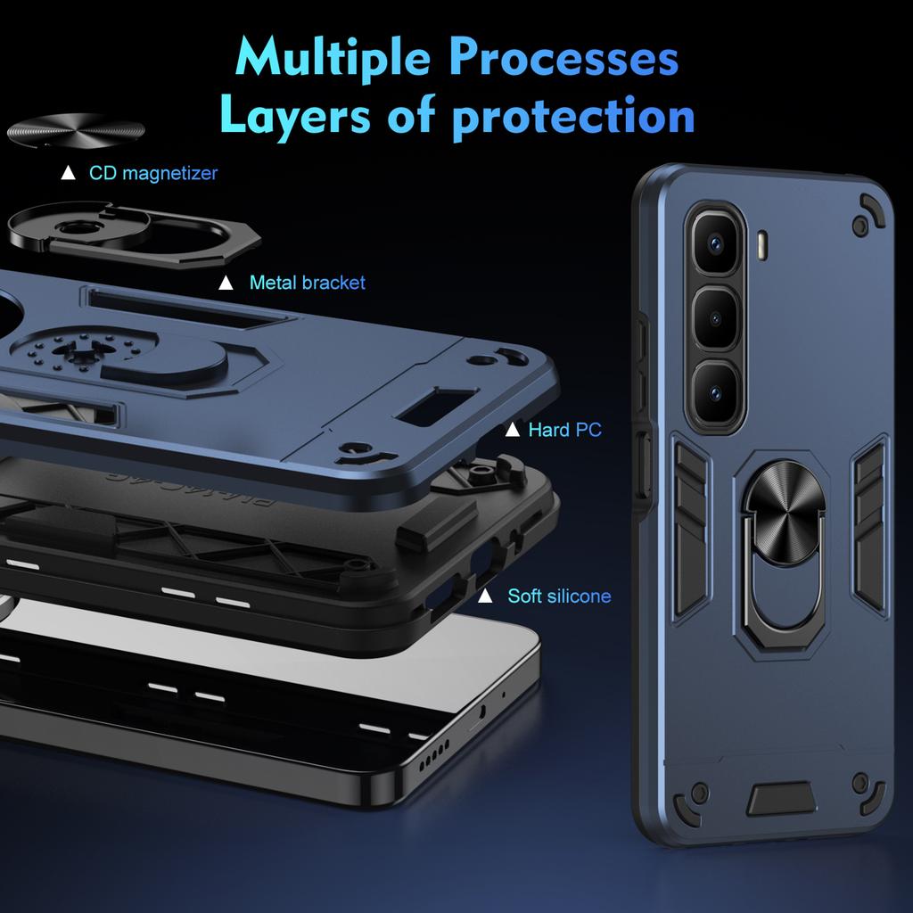 For Infinix Hot 60 Pro+ 4G Case PC+TPU Drop Defend Phone Cover with Ring Kickstand