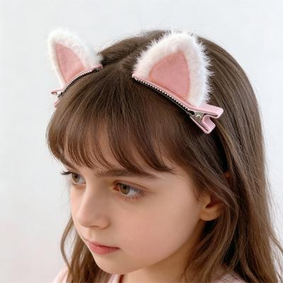 Kids Plush Cat Ear Hair Clips, Warm Winter Autumn Hair Accessories for Girls, Cute Cartoon Side Clips Soft Children Hairpins Set