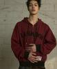 Lanarchive [0116] Logo Applique Stripe Zip-Up Hoodie - Red