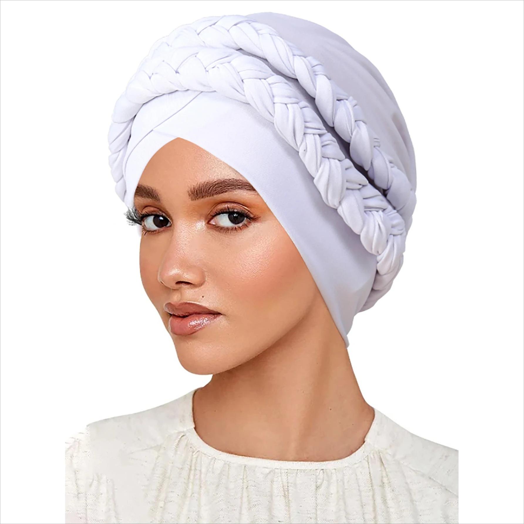 Плетеная мусульманская тюрбанная шапка однотонная женские хиджабы исламская шапка головной убор