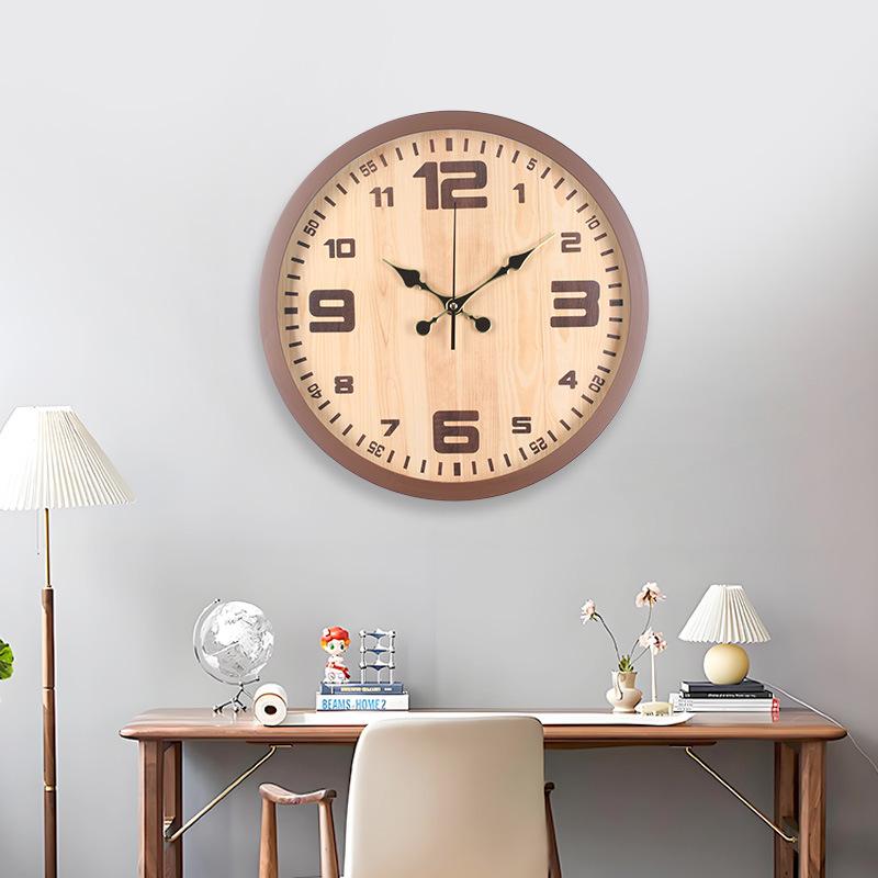 Simple Plastic Wood Grain Wall Clock Study Modern Light Luxury Clock Living Room Decoration Clock