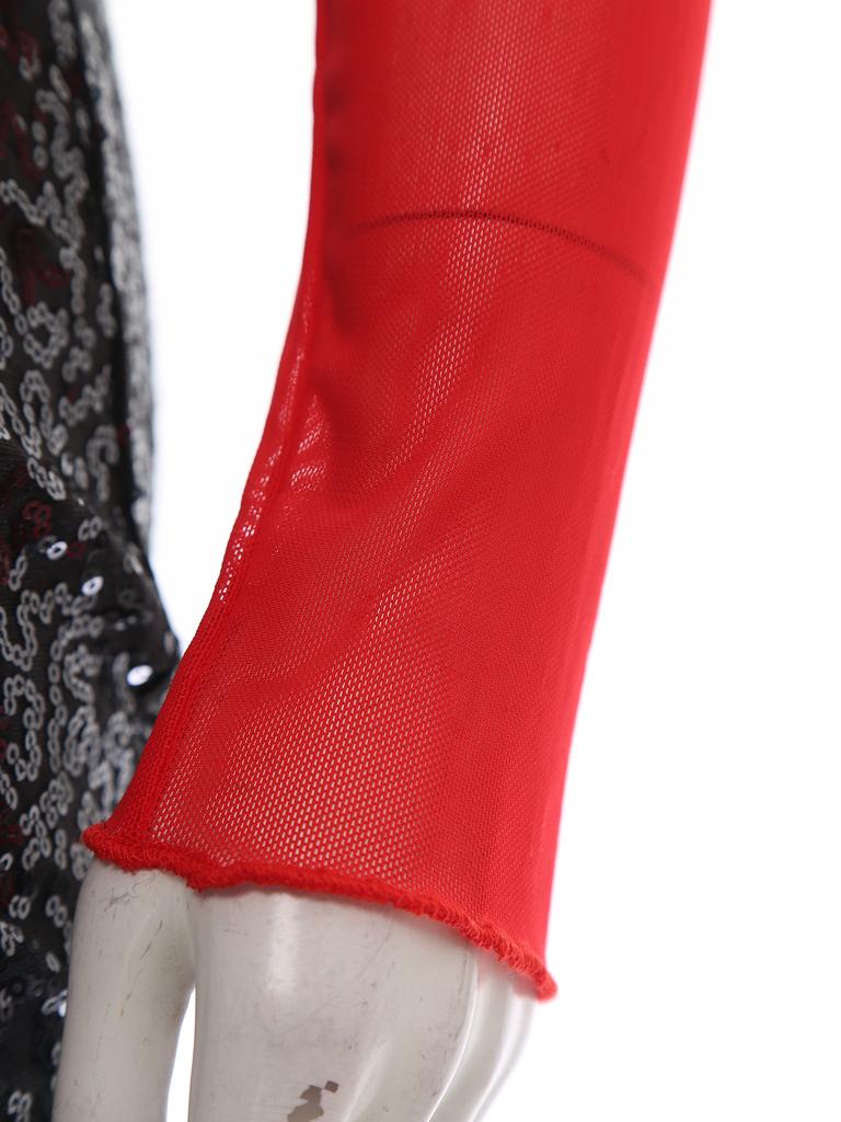 Women‘s 1960s Glitter Sequin Dress Long Sleeve Hollow Out Color Block Mini Sparkle Party Costume for Swinging Night Out