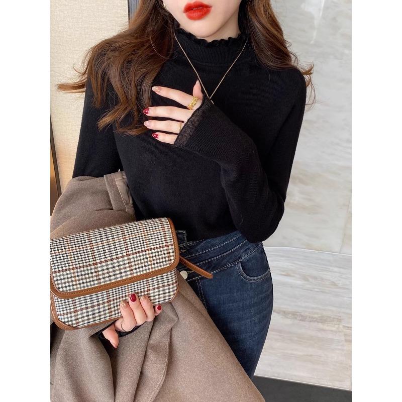Spring New Design Semi-turtleneck Soft Waxy Slim-fitting Long-sleeved Knitted Sweater Women's Light Professional Style Inner Sweater