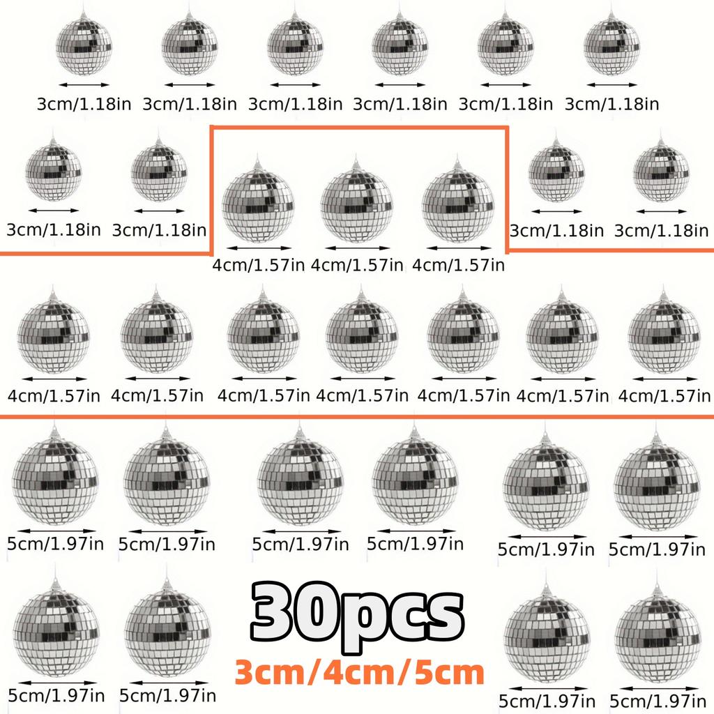 30pcs Mini Disco Ball Ornaments Reflective Glass Silver Baubles for Mardi Gras Disco Party Decor Sparkling Christmas Tree Gift