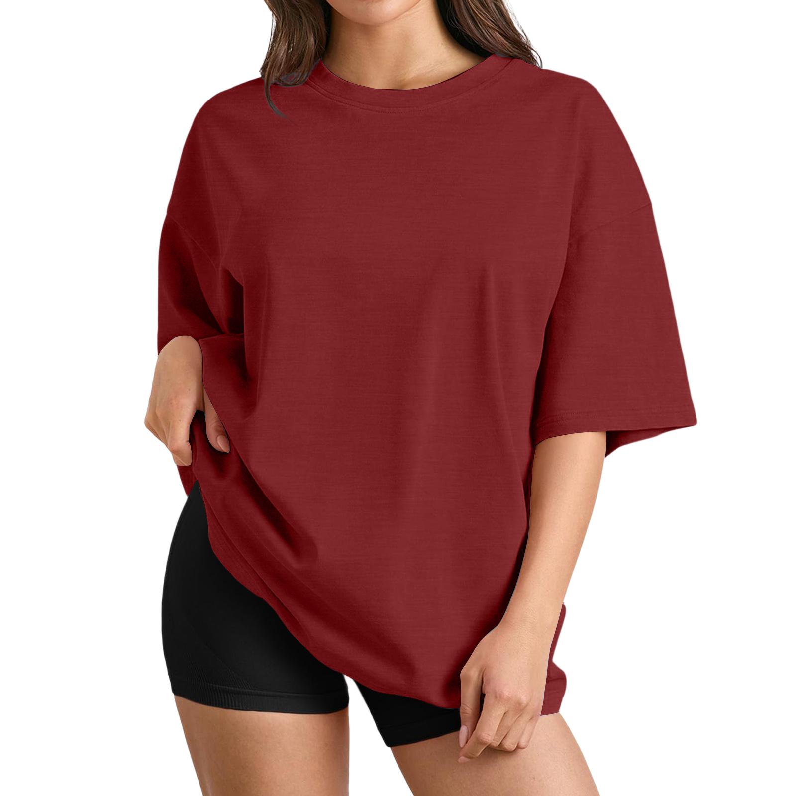

Summer Women s Loose-Fit Fashionable Casual Short-Sleeve T-Shirt Top XL винний