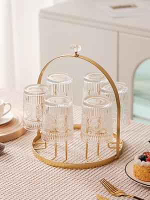 Living Room Cup Holder Glass Cup Tray Tea Cup Storage Rack Tabletop Metal Cup Stand Home Decorative Accessories Organizer
