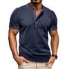 Men’s T-shirts Henley Collar Short Sleeves Cotton Polo Shirts Solid Color Casual Tops