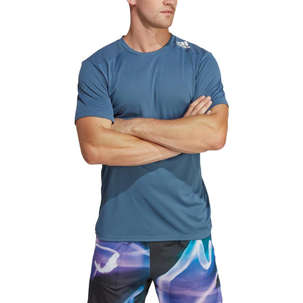 Adidas Logo Print Stripe Crew Neck Short Sleeve T-Shirt Men Tops Blue HT8849