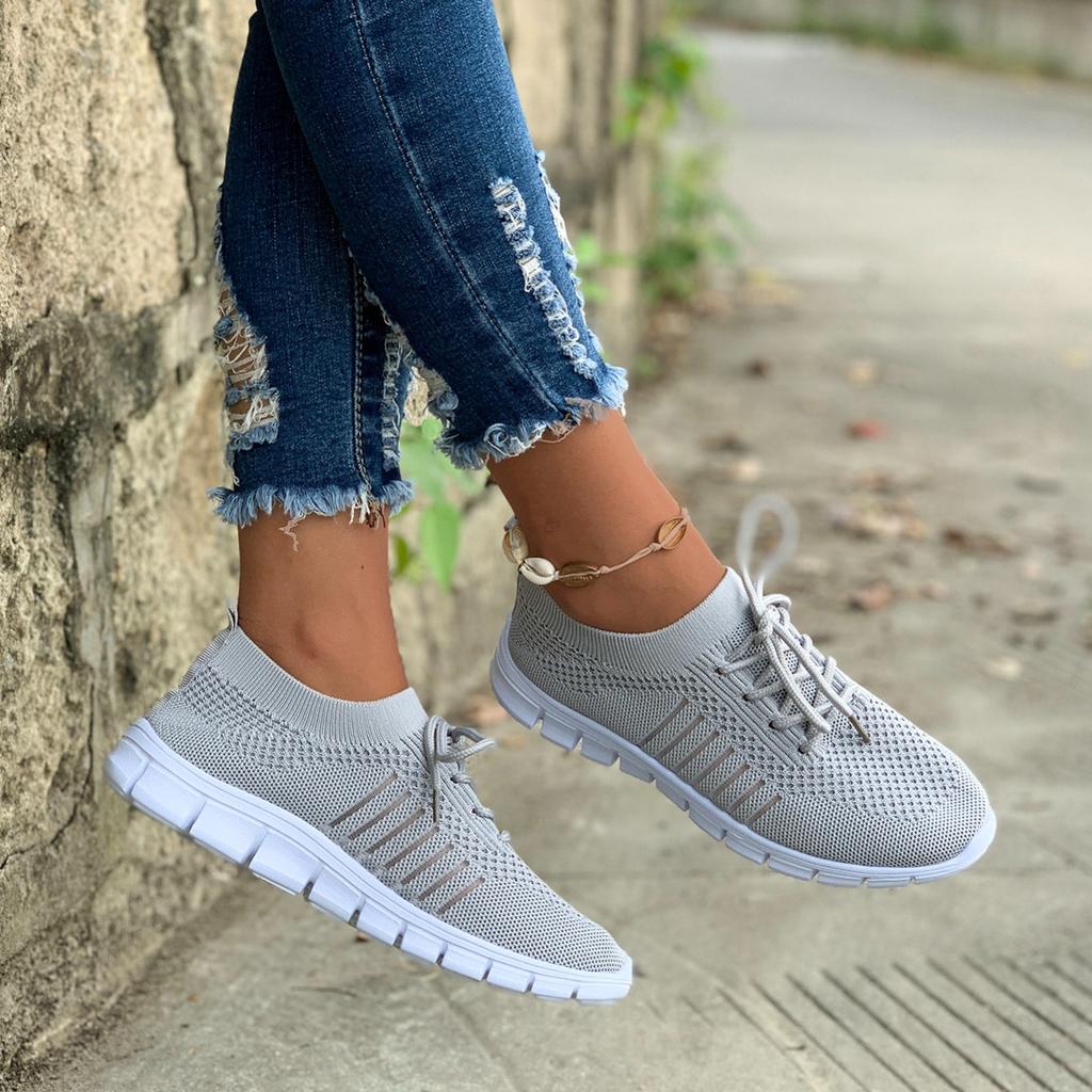 Women's Knit Lightweight Mesh Sneakers, Breathable Mesh Lace-Up Running Shoes, Women's Footwear