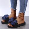 Mode Damen Keilabsatz Sandalen Sommer Neu Runde Zehenpartie Offene Zehen Stoff mit Schmetterlingsknoten Dicke Sohle Rutschfest Abriebfest Hausschuhe