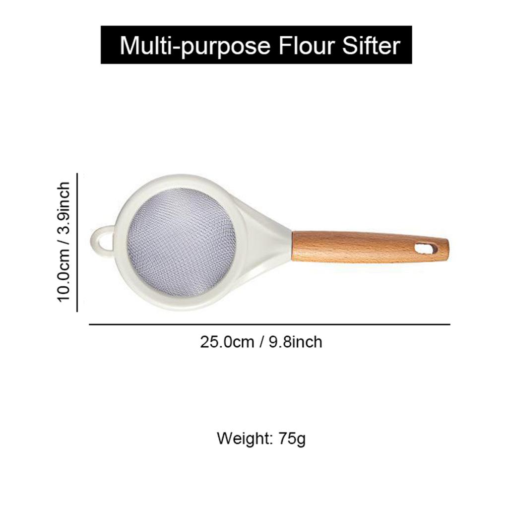 Stainless Steel Flour Sieve Sugar Powder Juice Soybean Milk Foam Filter Fine Screen Wooden Handle Household Kitchen Baking Tools