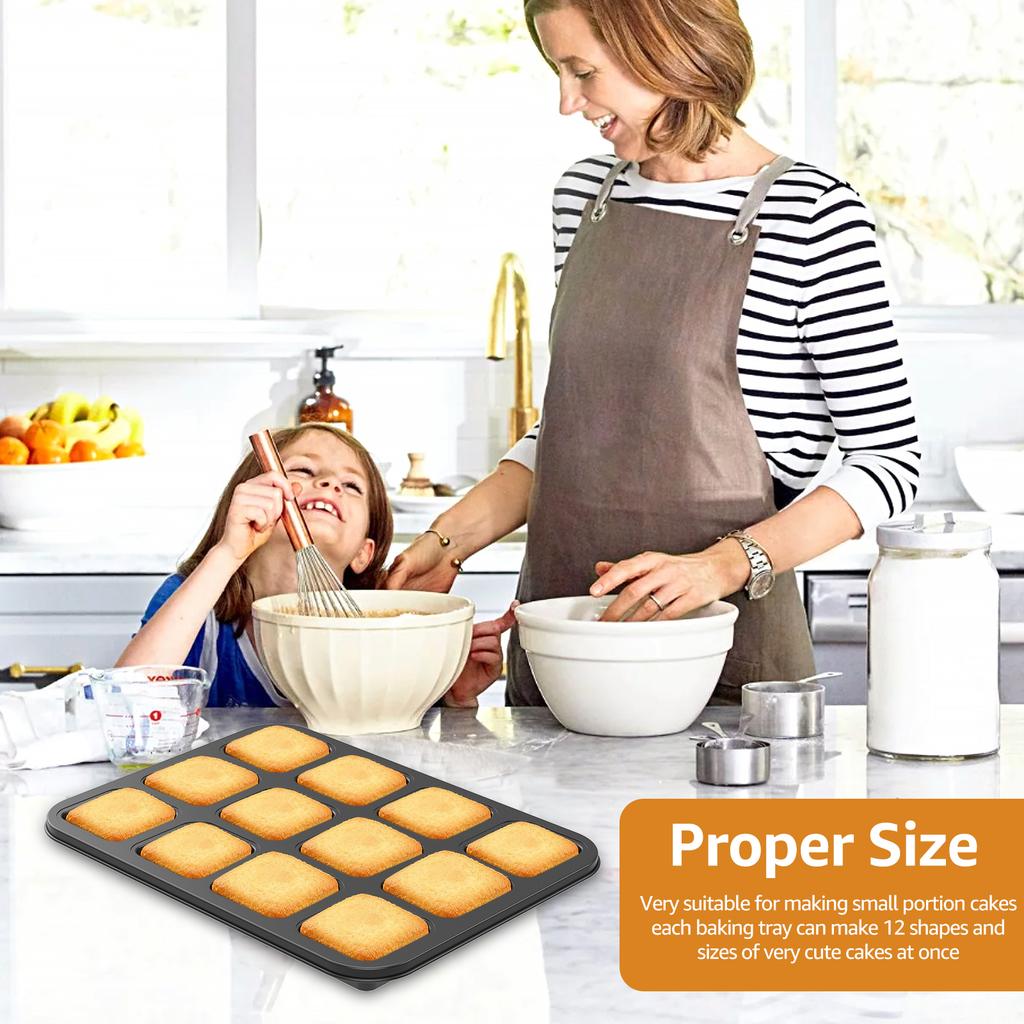 4/2Pcs Mini Brownie Pans 12 Cavity Non-stick Muffin Baking Pan Bakewares Square Cupcake Baking Molds for Home Gathering Baking