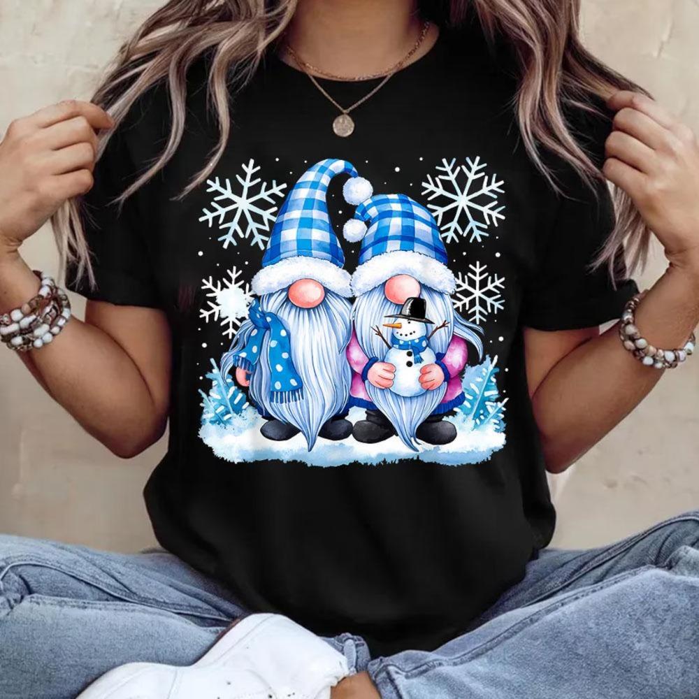 Women's Christmas Gnome Graphic T-Shirt Short Sleeve Round Neck Casual Top Holiday Party Tee for Women Casual Clothing