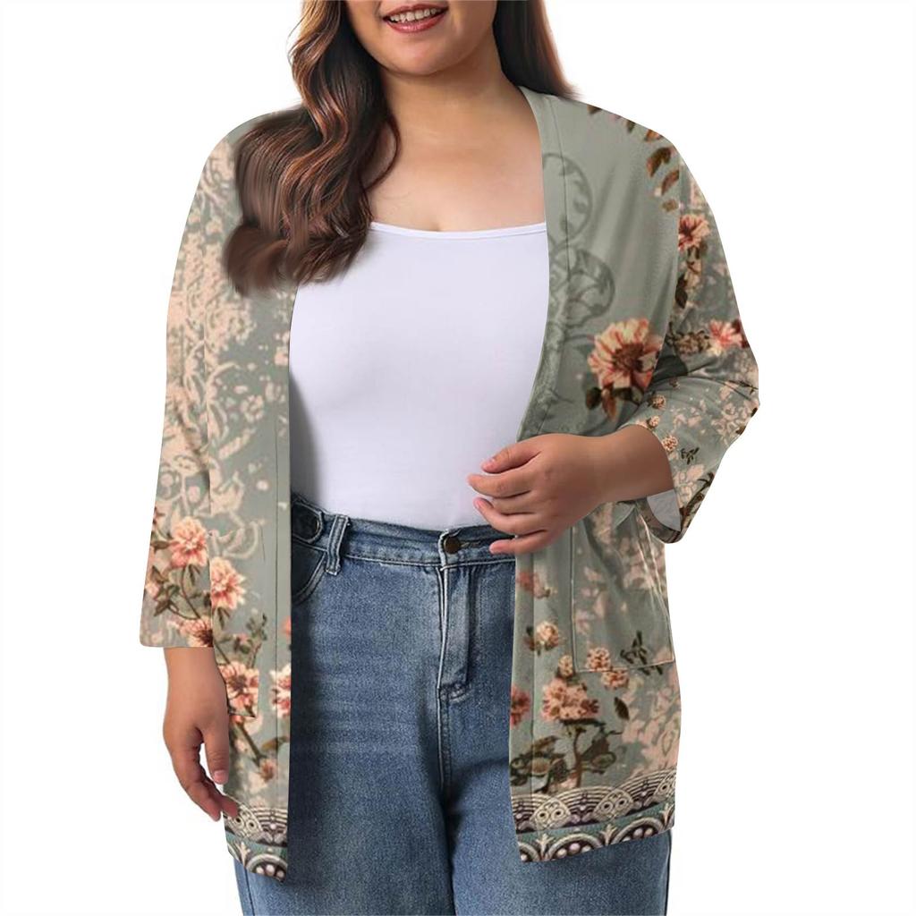 Women's Fall And Winter Fashion Casual Soild 3/4 Sleeve Mid-Length Cardigan Jacket