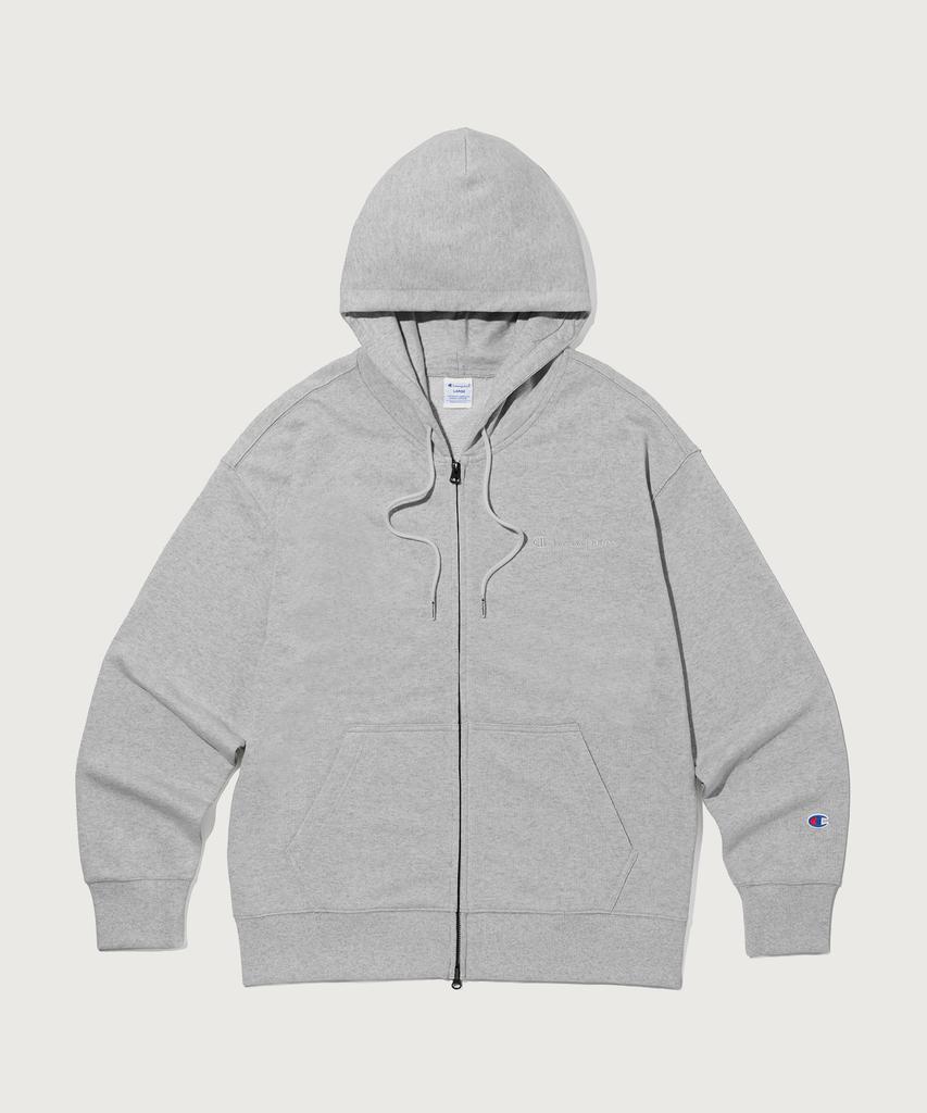 Champion Small Logo Loose Fit Zip-Up Hoodie Grey