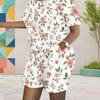 Women Plus Size Floral Printed Round Neck Short Sleeve Top Pocket Shorts Two Piece Set