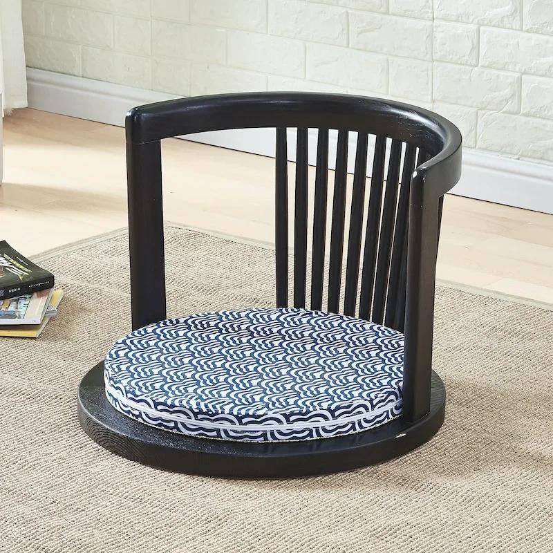 Japanese Meditation Chair - with Armrests & Back Support, Asian Traditional Floor Tatami Style, Solid Ash Wood Armchair