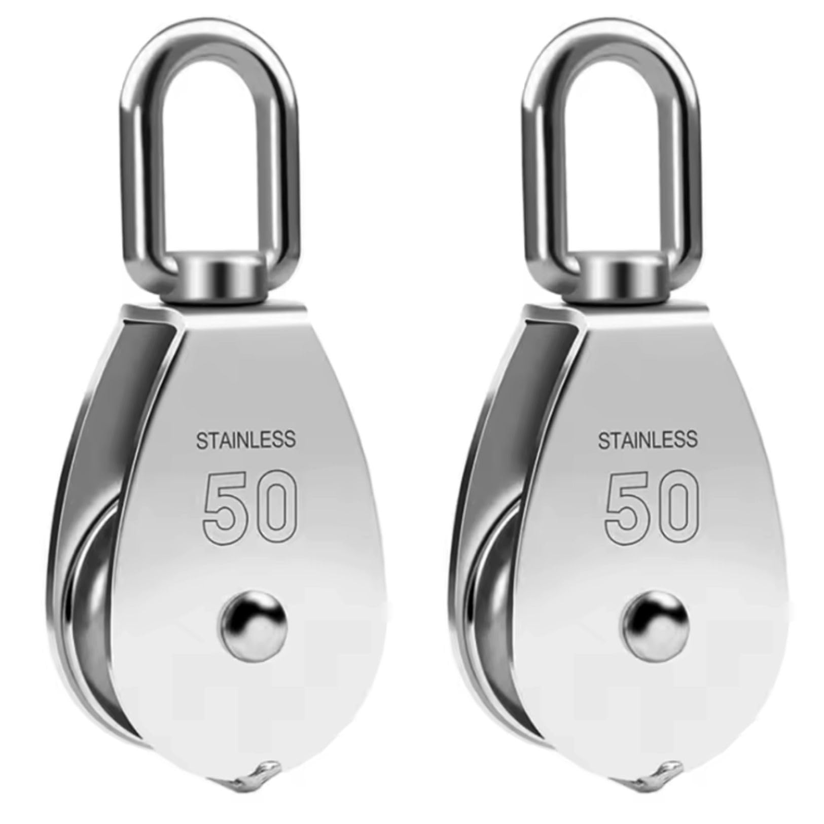 

PLEAVIT Small Mini Pulley, SUS304 Stainless Steel, Swivel Type, for Rope Climbing and Cargo Transport (M50, 2 Pieces)