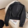 Shechi Women's Spliced Lapel PU Leather Biker Jacket