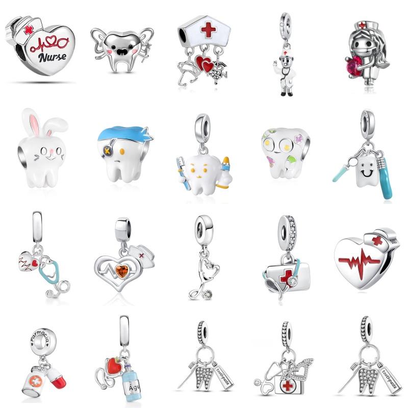Europecopper Nurse Tooth Charm Bead Doctor Stethoscope Pendant Fit Decoration Bracelets Women Diy Jewelry Accessories Gift