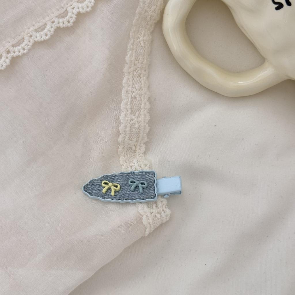 Retro and Fresh Denim Blue Hair Clip Girl's Bow Yellow Side Bang Feel Broken Duckbill Women Girl Hair Accessoires Bow Sweets New