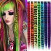 7 Piezas 18 Pulgadas Estampado de Cebra Arcoíris Rectas Largas Sintéticas Extensiones de Cabello con Clip de Pluma para Mujeres Fiesta de Halloween Navidad