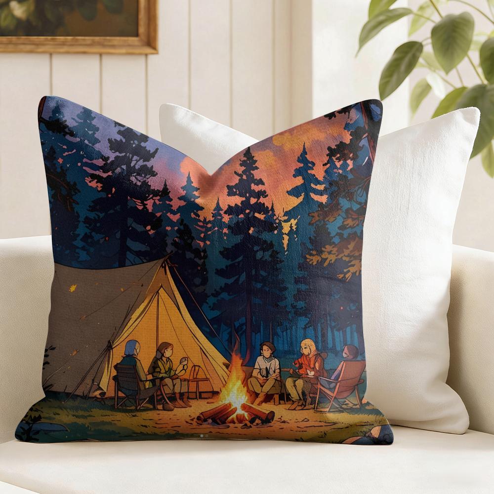 Camping Fashion Cushion Cover Summer Linen Pillow Case Organic Fabric Cushion Cover DoubleSided Print Sofa Home Decor