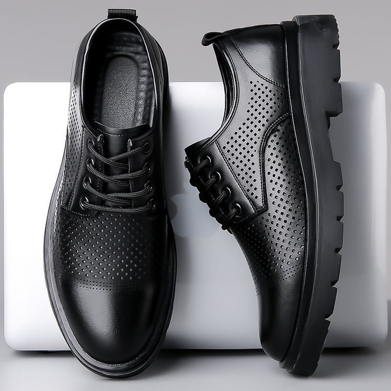 Men's Soft Leather Shoes Men's Sandals Business Suit Full Set Men's Hollow Breathable Non-slip