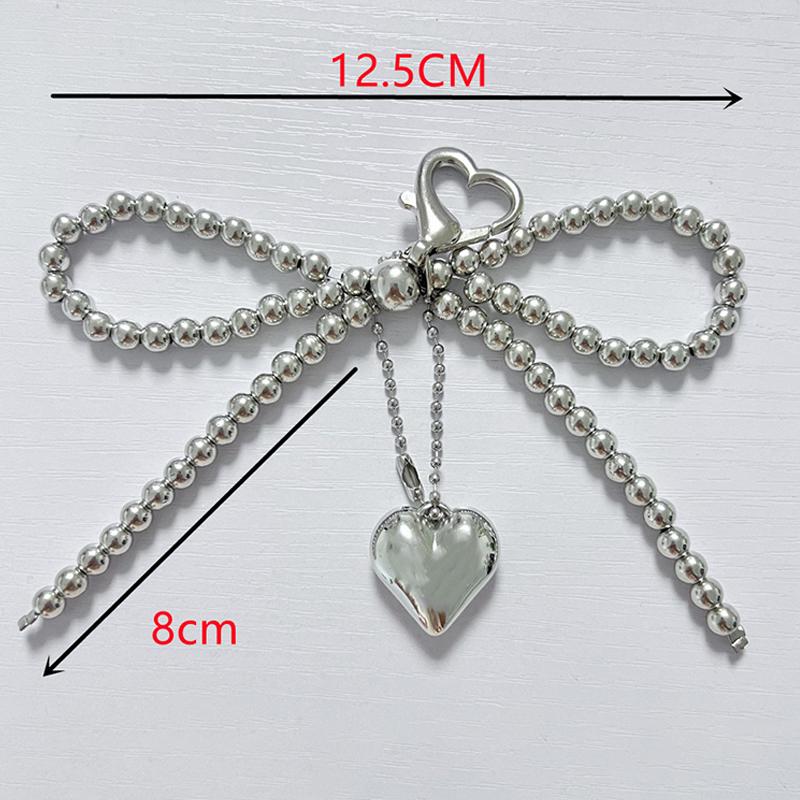 Korean Sweet Pearl Bow Keychain Heart Pendant Keyring Y2K Aesthetic Key Holder For Girls Bag Pendant Accessories
