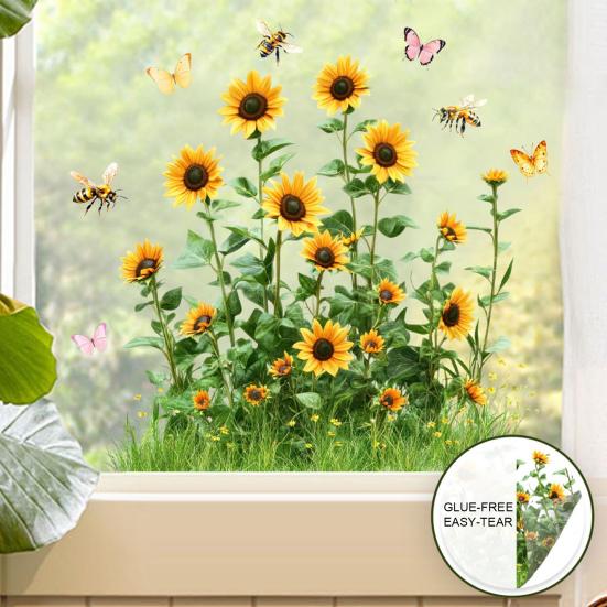 Glasaufkleber Wasserdicht PVC Doppelseitiges Design Sonnenblumenmuster Fensteraufkleber Glastüren Fenster Heimdekoration