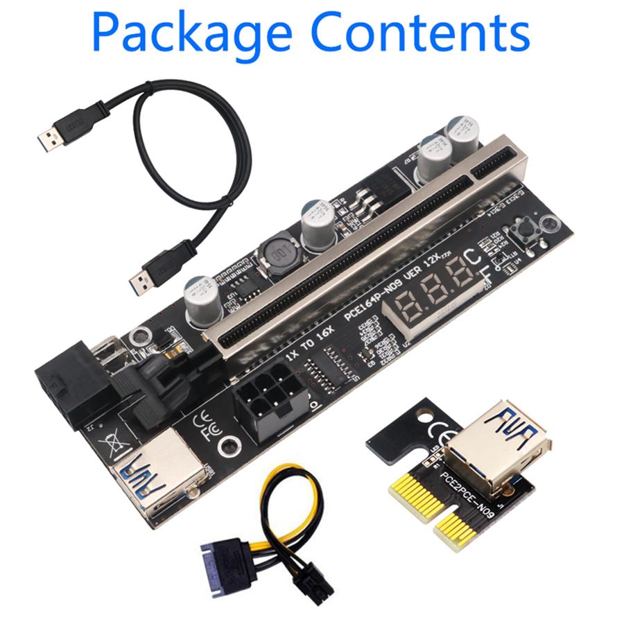 

PCIE Riser 009S Plus Riser PCI E PCI Express X1 to X16 Dual 6Pin for Graphic Card GPU Bitcoin Miner Mining w/ Temperature Sensor