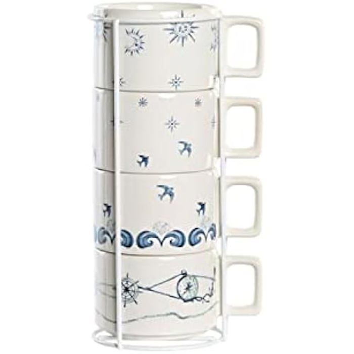 Ensemble de tasses à café - DKD Home Decor - Standard - Métal - Bleu et blanc - 2 pièces