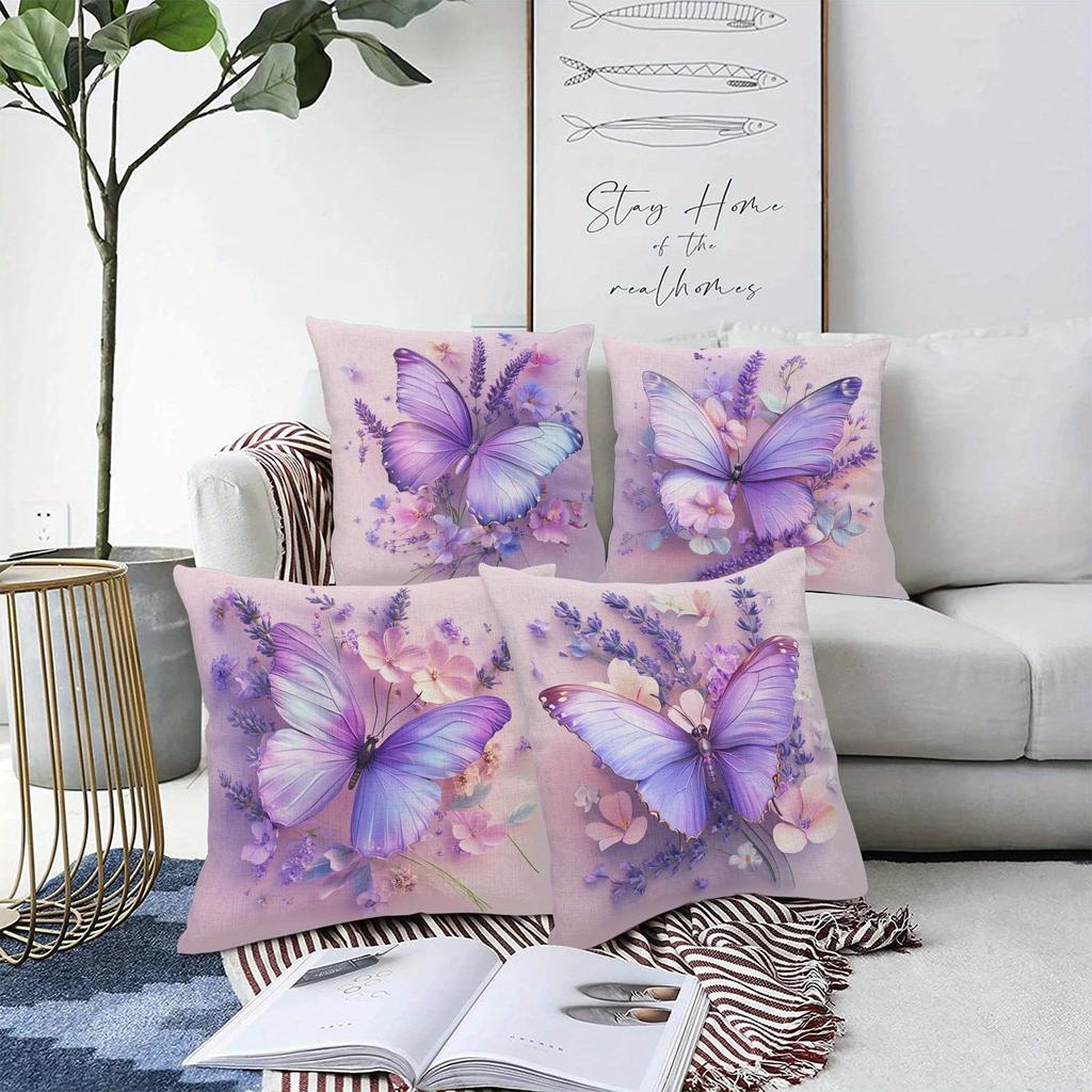 Lavender Butterfly Decorative Pillowcase, Ultra-soft Polyester Material Living Room Sofa Backrest Car Pillowcase Home Decoration