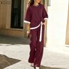 Women Half Sleeve Blouse and Pants Casual Two Piece Suit Sets