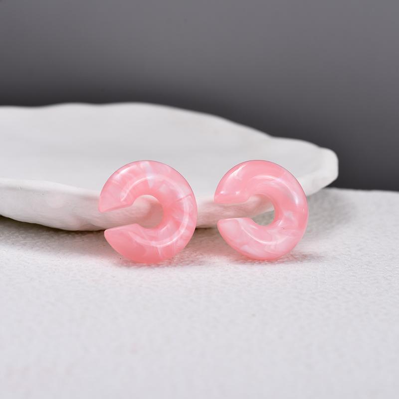 1 Pair Simple Round Circle Clip Earrings For Women C Shape Acrylic Red Blue Black Pink No Pierced Cartilage Lightweight Ear Cuff