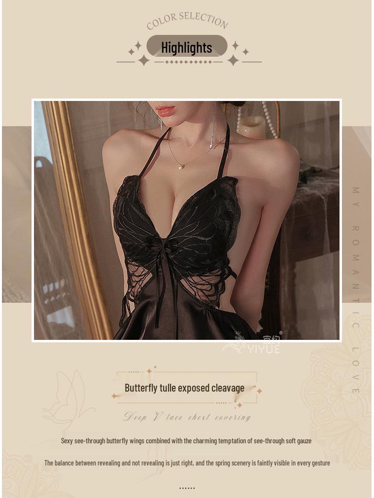Yi Yue Satin Nightgown Set: Sexy Lingerie with Chest Pads & Bare Back Design