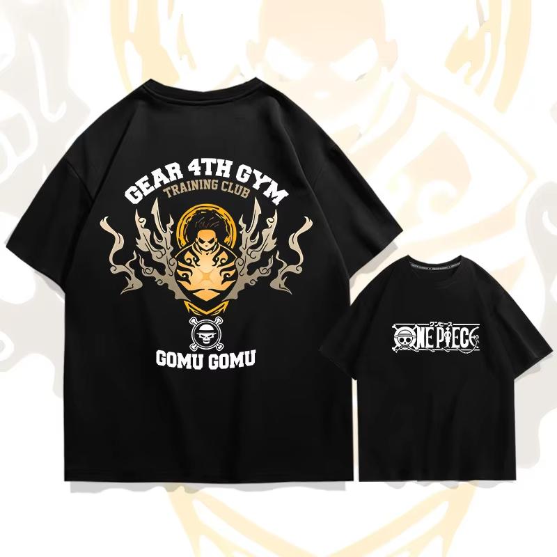 2026 One Piece 2026 Unisex Black T Shirt Front Chibi Luffy Skull Comfortable summer loose Unisexs Tshirt