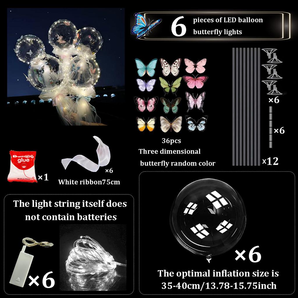 Colorful butterfly LED transparent balloon light with pole (excluding battery) for wedding, birthday and anniversary decoration