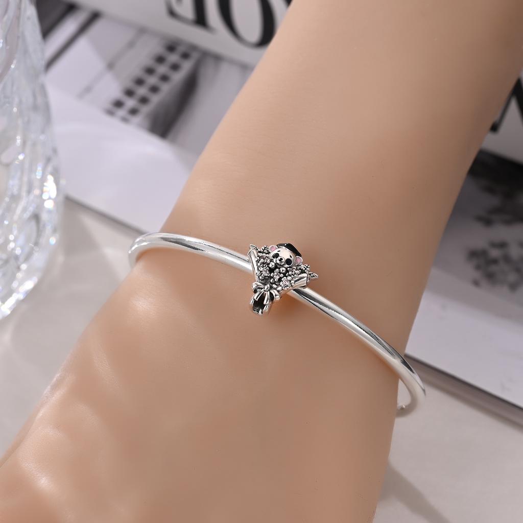 Charms Original Copper Little Bear Flowers Beads Fit Bracelet Women Jewelry Diy Fine Gift