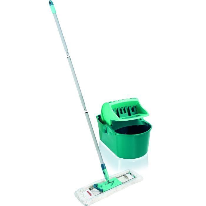 Set lave sol avec seau essoreur Leifheit Profi Compact 55092, balais a plat serpilliere 42cm avec housse idéal pour tous sols lisses